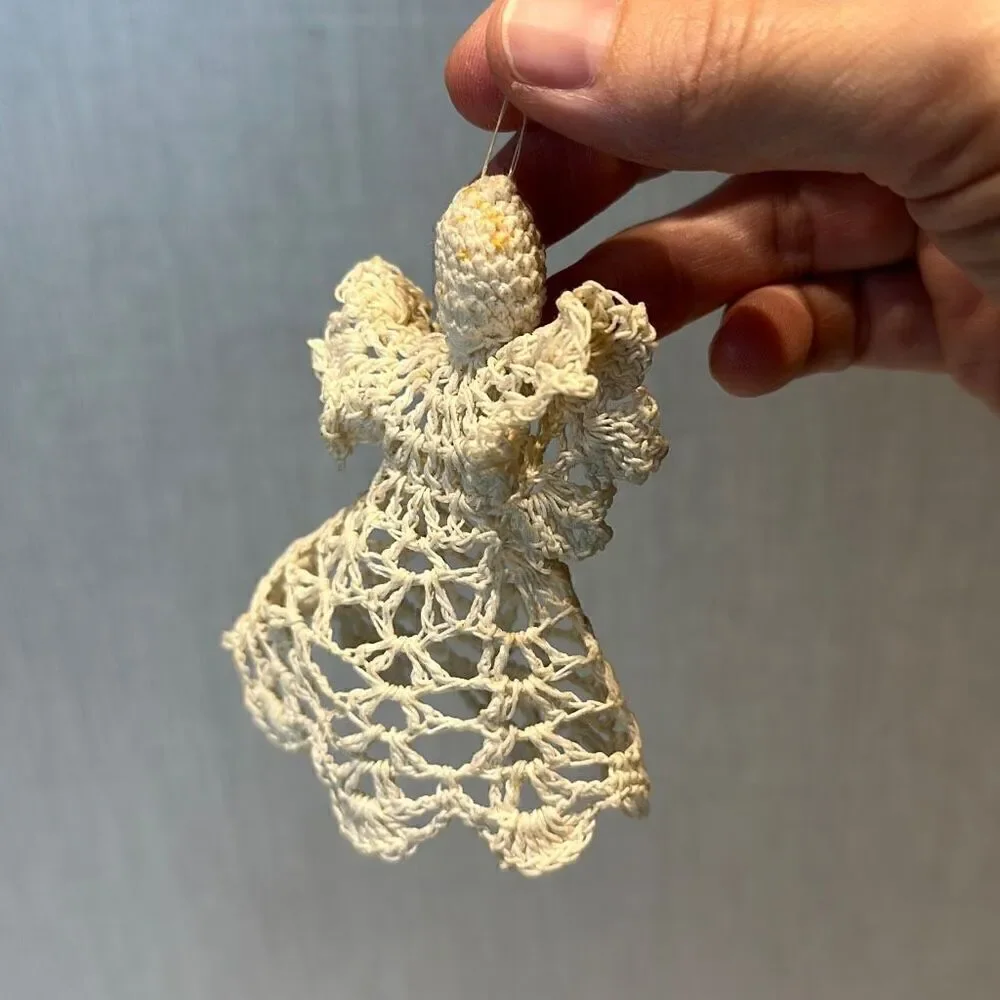 Vtg Angel Ornament Starched Crochet Cream Beige Off White Set Lot 10 Crocheted
